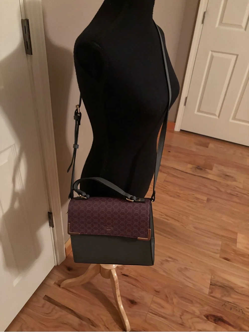 DUNE LONDON  Plum and Gray Top-Handle Satchel with Gold Accents